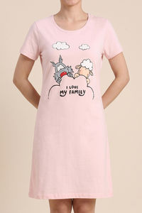 Zivame Farm Lore Knit Cotton Knee Length Nightdress - Cradle Pink — thumbnail 5